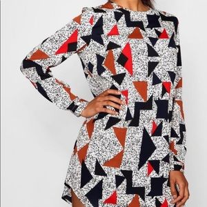 Fun printed long sleeve shift dress